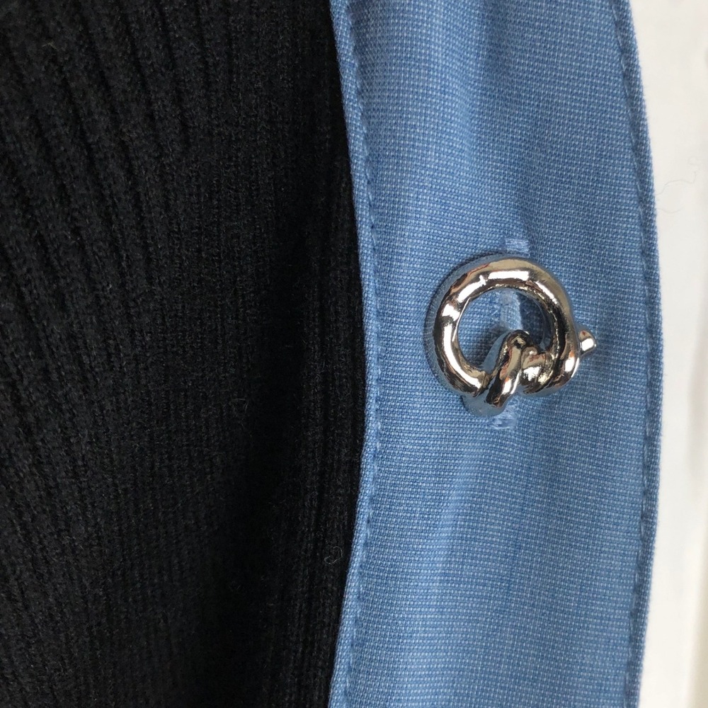 COMMENSE Button‎ Front V Neck Ribbed Bell Sleeve Cardigan Sz S Black Blue Silver - Picture 4 of 9